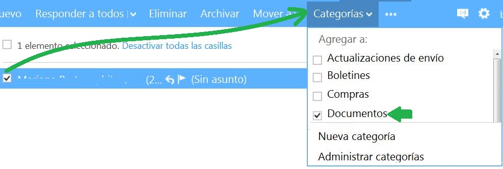 Asignar categorías en Outlook.com