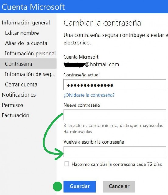 Cómo cambiar la contraseña en Outlook.com