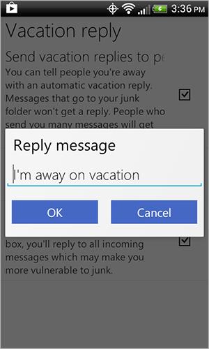 Establecer el modo fuera de oficina desde Outlook.com para Android